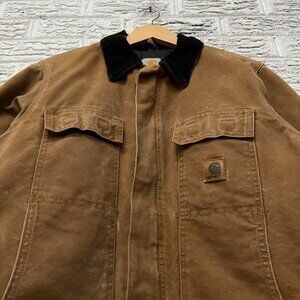 Vintage Faded Carhartt Chore Jacket Size Medium  Tan Khaki Canvas Coat